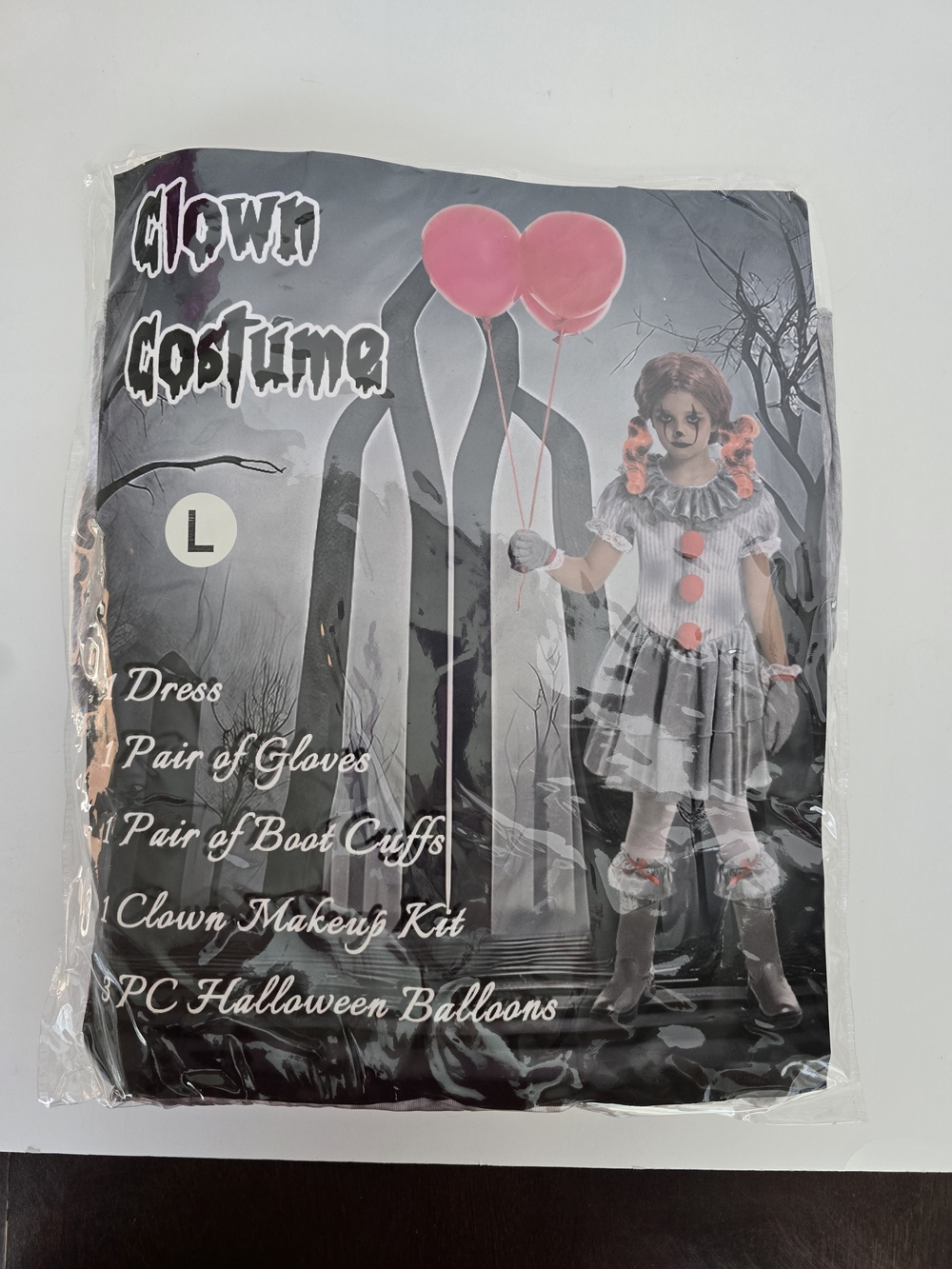 Girls Gray Clown Costume Dress with Accessories - Halloween